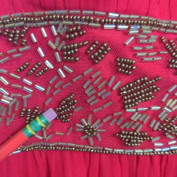 Aidan Mattox Womens Swing Dress Red Lined Maxi Off Shoulder Sleeveless Beads 6 - Picture 10 of 16